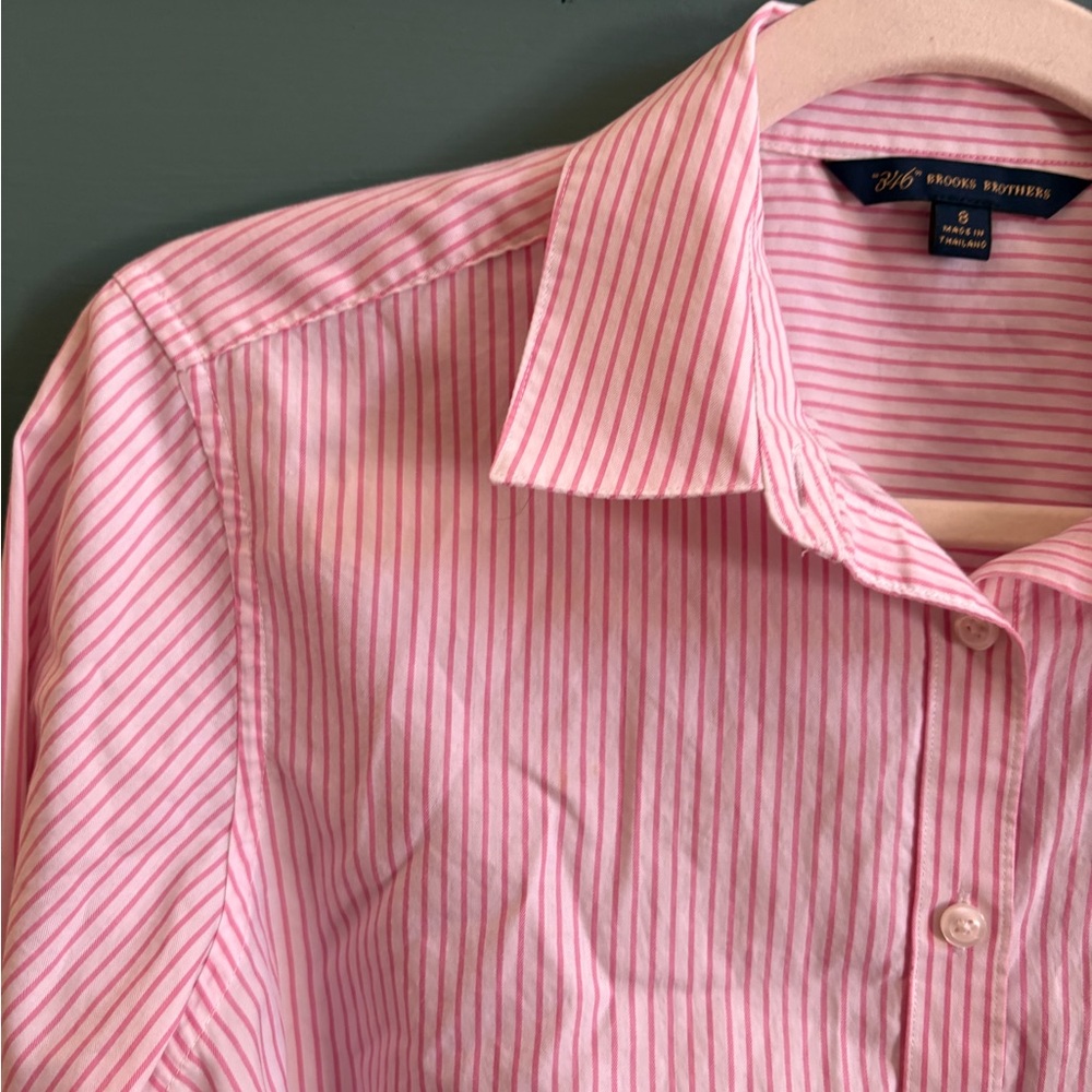 Brooks Brothers 346 Pink Striped Fitted Blouse